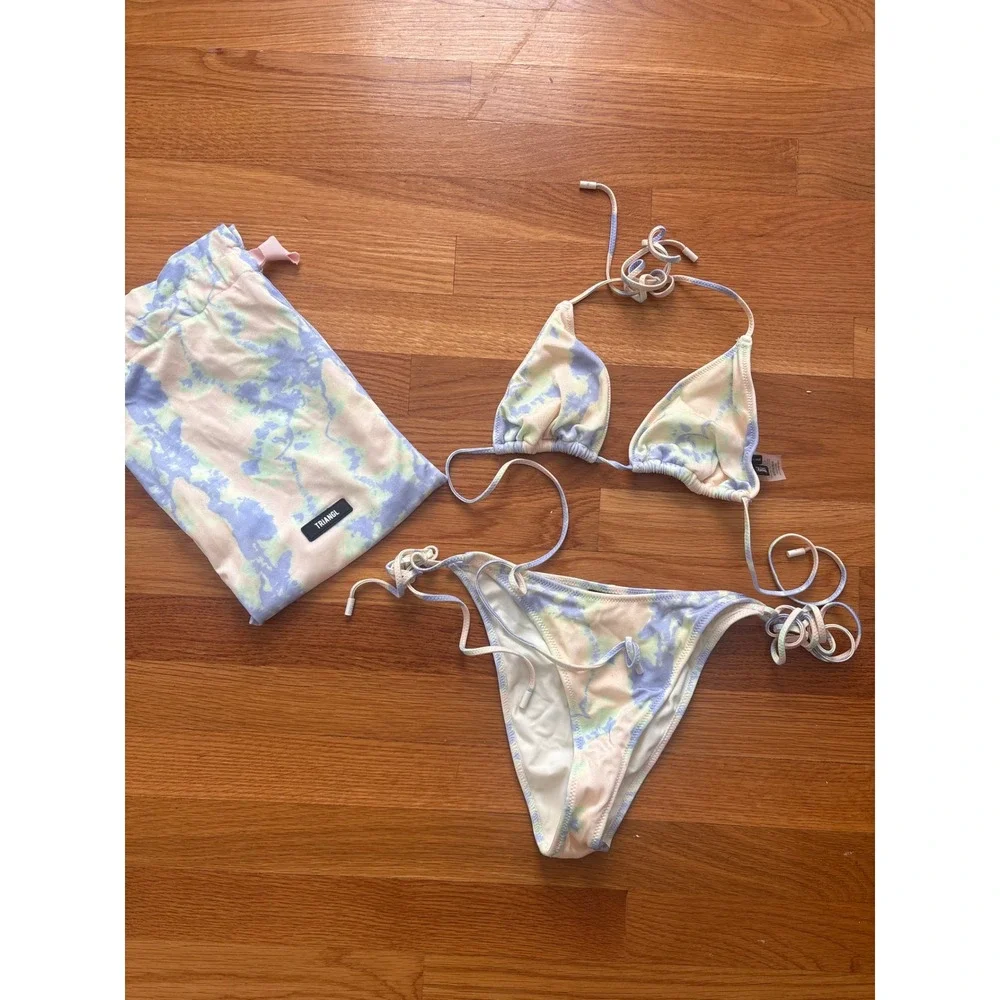 TRIANGL Tie Dye Bikini Swimsuit Set Swimwear‎ Pastel Blue Purple Pink XLARGE